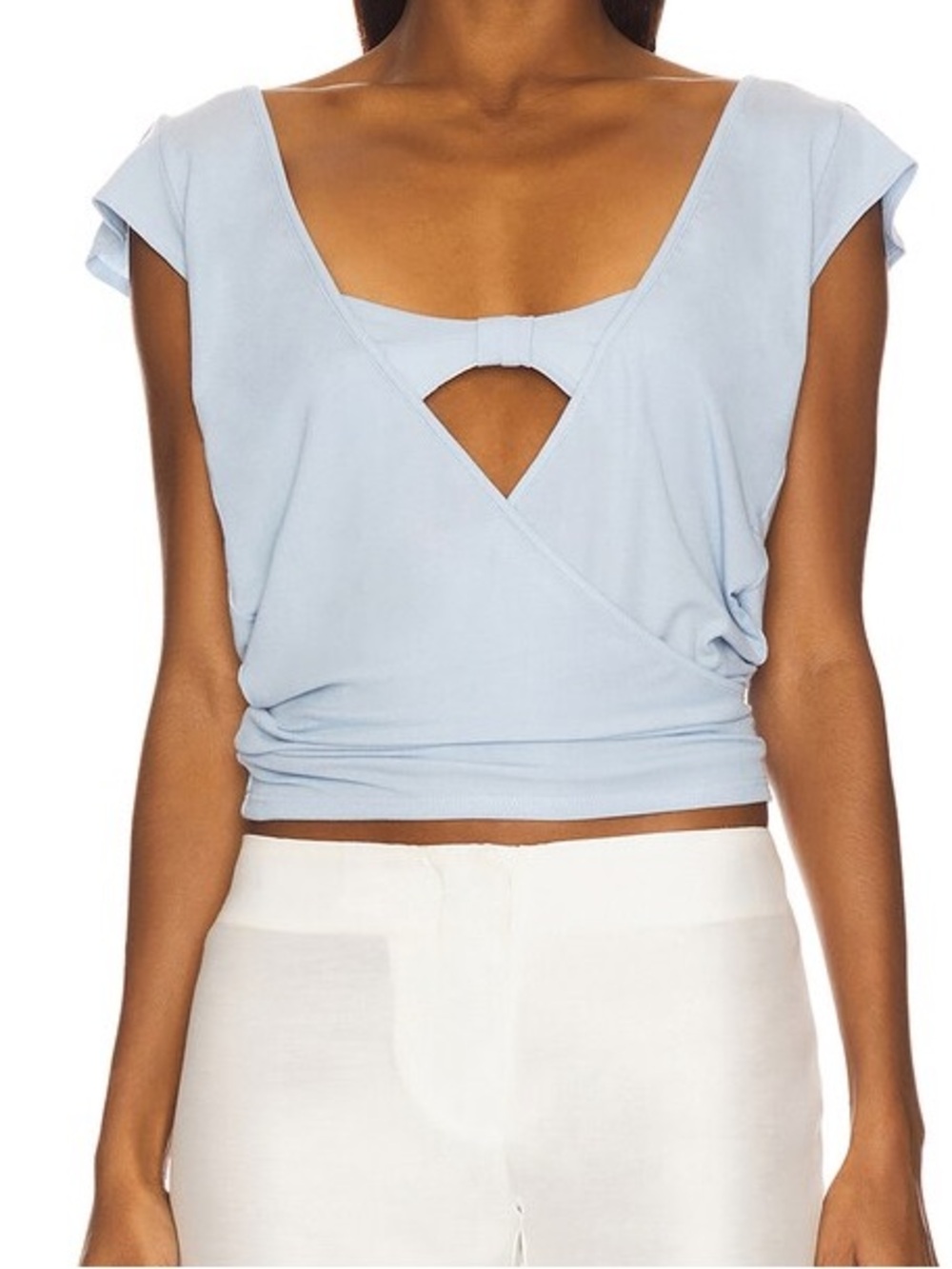 BUCI Hibiscus Top Slate Blue Cutout Wrap Short Sleeve Tee Size Small NWT
